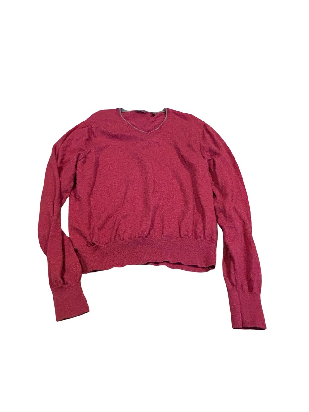 large Aristo Eighteen Men’s V Neck Merino Wool Sweater- Gray and Magenta v neck